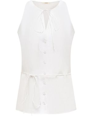 12 STOREEZ Button-Up Belted Top - White