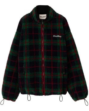 Miu Miu Chequered Teddy Fleece Jacket - Black