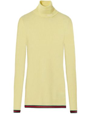 Gucci Ribbed-Knit Turtleneck Top - Yellow