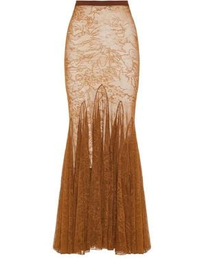 David Koma Floral-Lace Fishtail Maxi Skirt - Brown