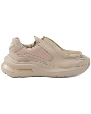 Prada Systeme Leather Trainers - Brown