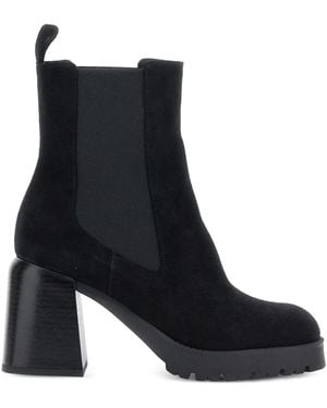 Pollini Elasticated-Panel Block-Heel Boots - Black