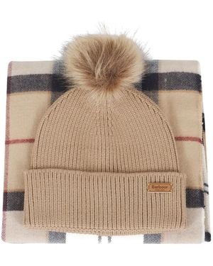 Barbour Pompom-detail Beanie-scarf Set - ナチュラル