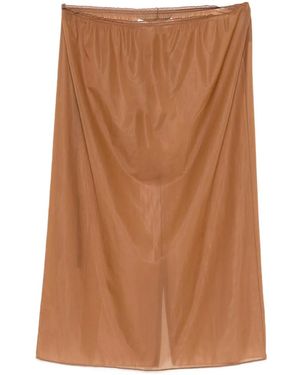 Carven Sheer Elasticated-Waist Midi Skirt - Brown