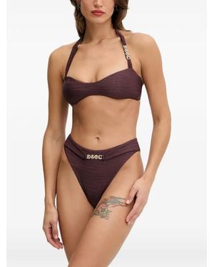KARL LAGERFELD Logo-Plaque Halterneck Bikini Top - Brown