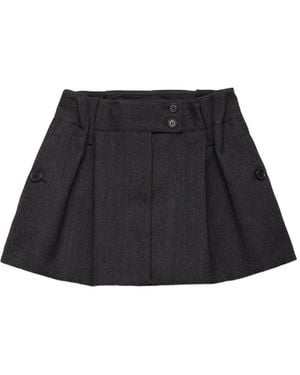 Prada Chevron-Pattern Pleated Mini Skirt - Black