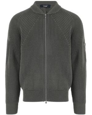 Comme des Garçons Ribbed-Knit Sleeve-Pocket Cardigan - Grey