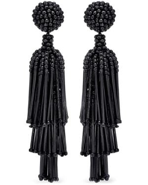 Oscar de la Renta Beaded Tassel Earrings - Black