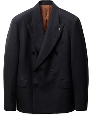 Versace Pinstripe Wool Boxy Blazer - Black