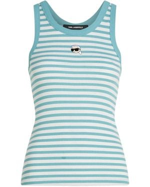 KARL LAGERFELD Ikon Striped Ribbed Tank Top - Blue