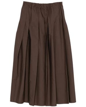 ViCOLO Pleated Elasticated-Waist Midi Skirt - Brown
