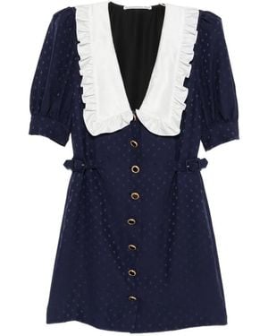 Alessandra Rich Star-Jacquard Ruffled-Collar Mini Dress - Blue