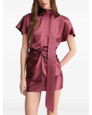Matthew Bruch Twisted-Waist Tie-Neck Mini Dress - Red