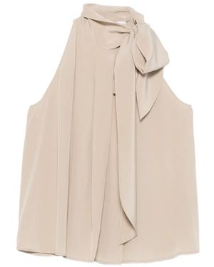 Max Mara Fune Tie-Neck Pleated Blouse - Natural