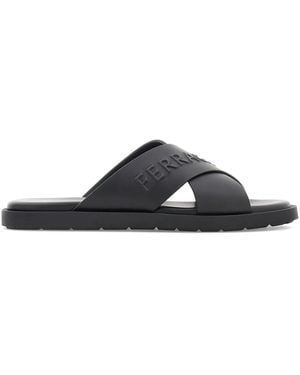 Ferragamo クロスストラップ レザーサンダル - ブラック