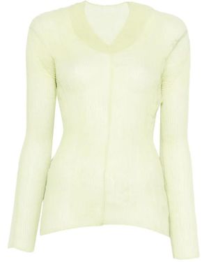 Issey Miyake V-Neck Ruffled T-Shirt - Yellow