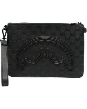 Sprayground Shark Mouth Checkered Clutch Bag - Black