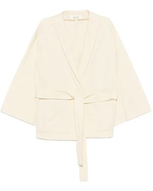 Psophia Belted Wide-Sleeve Cotton Oversized Jacket - White