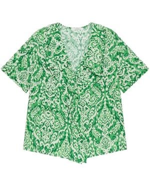 Maliparmi Ikat Ruffled V-Neck Top - Green