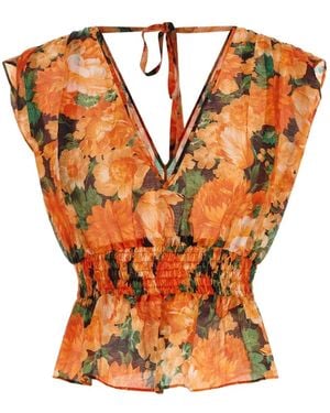 Pinko Botanical Garden V-Neck Top - Orange