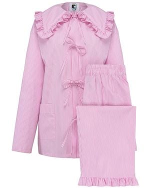Sleeper Striped Ruffled Pyjama Set - Pink