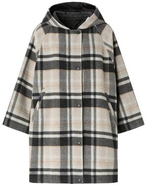 Pinko Check Hooded Coat - Grey