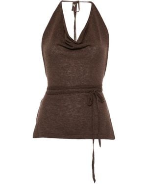 Cordera Cowl-Neck Tie Top - Brown