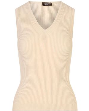 Peserico Ribbed-Knit V-Neck Top - Natural