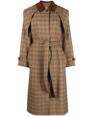KENZO Prince Of Wales-Pattern Belted Trench Coat - Natural
