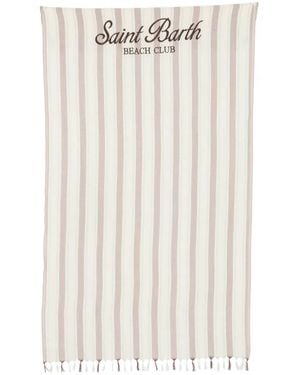 MC2 Saint Barth Foutas Light Striped Fringed Beach Towel - White