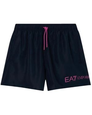 EA7 Logo-Print Drawstring Swim Shorts - Blue