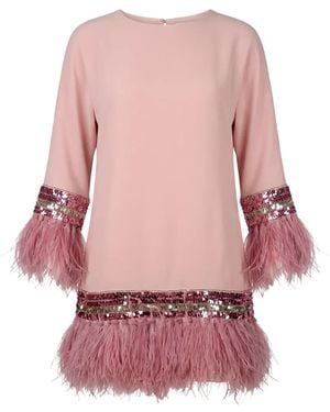 Valentino Garavani Sequin-Embellished Feather-Trim Mini Dress - Pink
