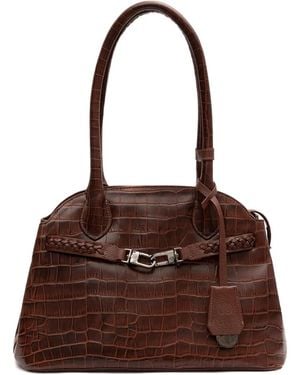 Isla Schultertasche mit geflochtenem Kroko-Effekt - Braun