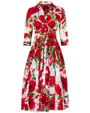 Samantha Sung Aster Floral-Print Belted Dress - Red