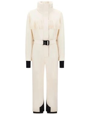 Moncler Fringe-Trimmed Belted Ski Suit - White