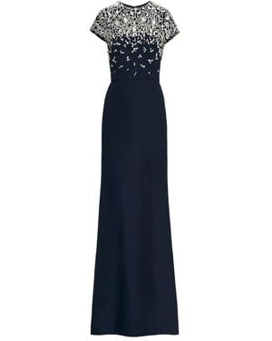 Oscar de la Renta Mosaic-Pattern Embroidered Gown - Blue