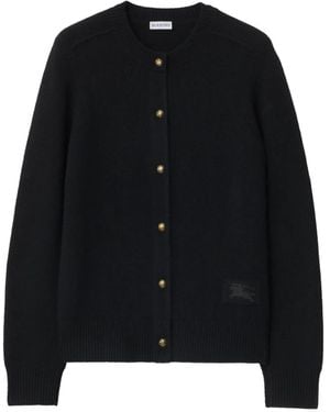Burberry Elbow-Patch Equestrian Knight Cardigan - Black
