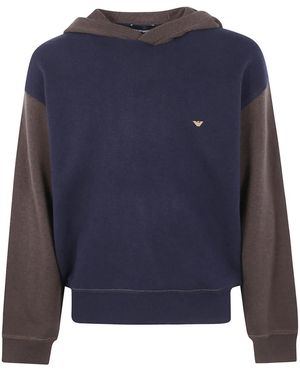 Emporio Armani Contrasting-Panel Hoodie - Blue