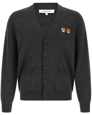 Maison Kitsuné Fox-Patch V-Neck Cardigan - Black