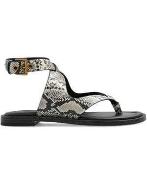 MICHAEL Michael Kors Irene Embossed Snake-Motif Flat Sandals - Gray