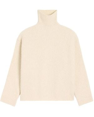 Ami Paris Funnel-Neck Wool Sweater - Natural