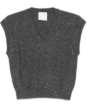Marella Sequin-Embellished V-Neck Knitted Top - Grey