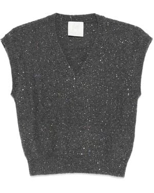 Marella Sequin-embellished V-neck Knitted Top - グレー