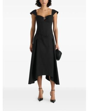 Manière De Voir Faith Cap-Sleeve Corset Cotton Midi Dress - Black