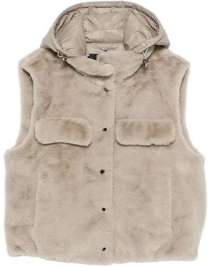 Luisa Cerano Hooded Pocketed Gilet - Natural
