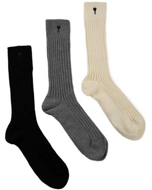Ami Paris Ami De Coeur Ribbed Socks (Set Of Three) - White