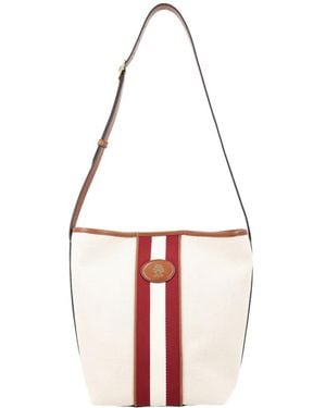Bally Stripe-Detail Logo-Patch Shoulder Bag - White