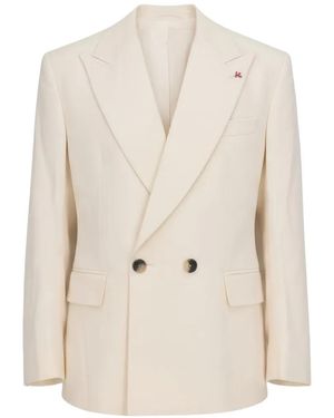 Isaia Pin-Detail Double-Breasted Blazer - White