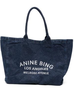 Anine Bing Logo-Print Shoulder Bag - Blue