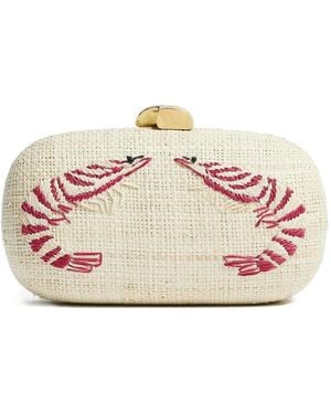 PAMELA MUNSON Shrimp Cocktail Embroidered Raffia Clutch - Pink